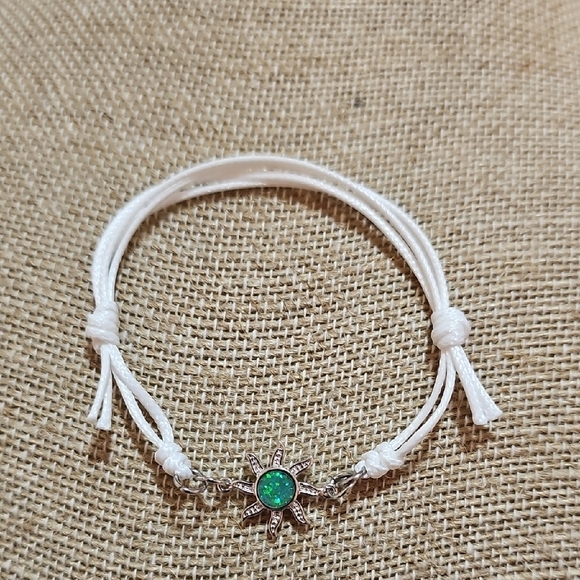 Silver and Green Opal Sun Charm Adjustable Bracelet. - Picture 1 of 2